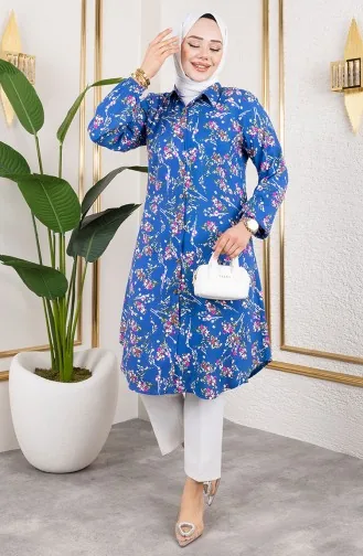 Asel Floral Viscose Tunic 0174-02 Indigo 0174-02