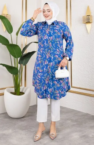 Asel Floral Viscose Tunic 0174-02 Indigo 0174-02
