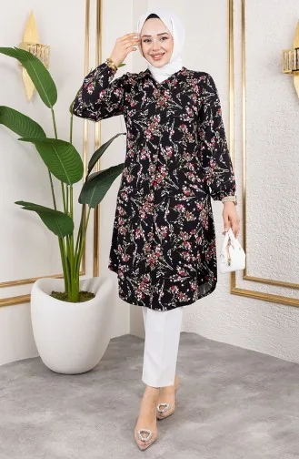 Asel Tunique Viscose Fleurie 0174-05 Noir 0174-05