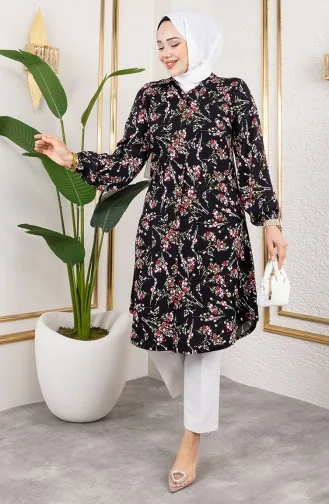 Asel Tunique Viscose Fleurie 0174-05 Noir 0174-05