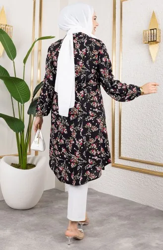 Asel Tunique Viscose Fleurie 0174-05 Noir 0174-05