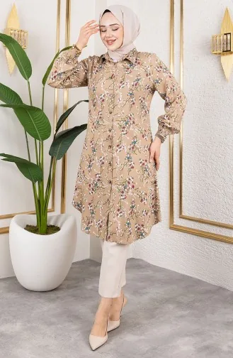 Asel Bloemen Viscose Tuniek 0174-06 Mink 0174-06