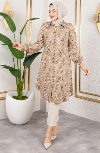 Asel Bloemen Viscose Tuniek 0174-06 Mink 0174-06