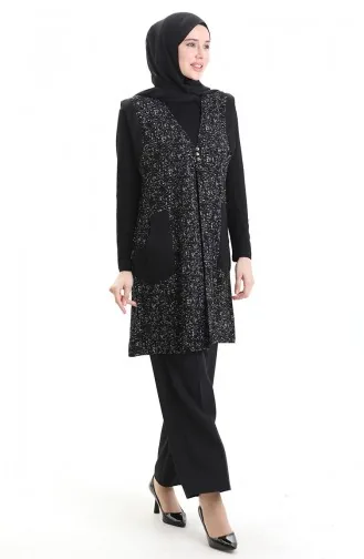 Jacquard Buttoned Vest 994727A-02 Black 994727A-02