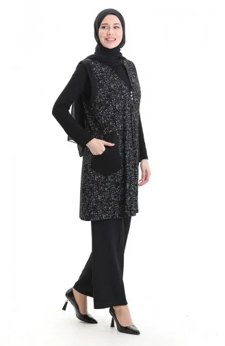 Jacquard Buttoned Vest 994727A-02 Black 994727A-02