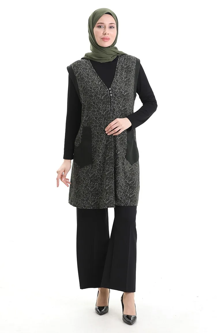 Jacquard-Weste Mit Knöpfen 994727B-03 Khakigrün 994727B-03