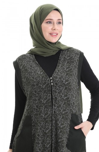 Jakarlı Düğmeli Yelek 994727B-03 Haki Yeşil