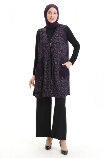 Jakarlı Düğmeli Yelek 994727B-04 Mürdüm