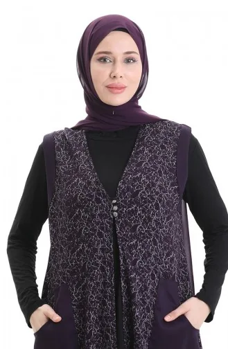 Jakarlı Düğmeli Yelek 994727B-04 Mürdüm