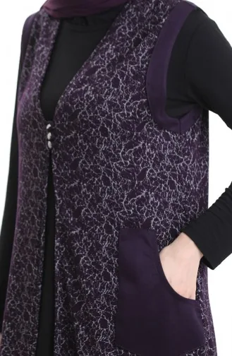 Jakarlı Düğmeli Yelek 994727B-04 Mürdüm