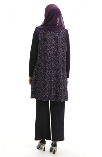 Jakarlı Düğmeli Yelek 994727B-04 Mürdüm