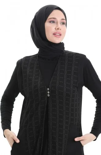 Jakarlı Düğmeli Yelek 994727C-01 Siyah
