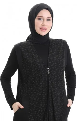 Jakarlı Düğmeli Yelek 994727D-01 Siyah