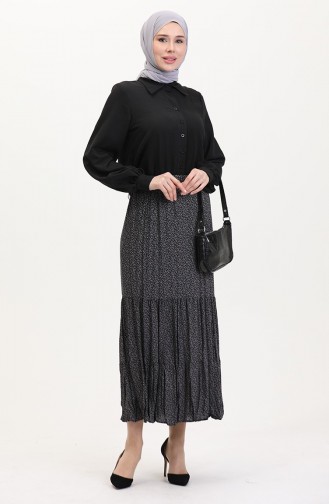 Ferah Katlı Çingene Büyük Beden Etek 3165A-01 Siyah