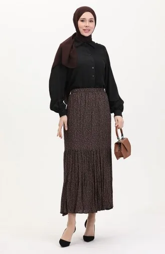 تنورة غجرية واسعة متعددة الطبقات مقاس كبير 3165A-03 بنية 3165A-03