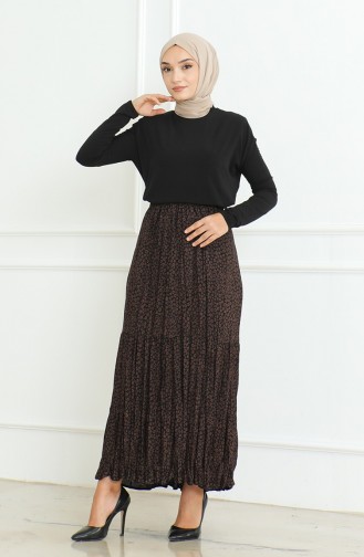 Ferah Katlı Çingene Büyük Beden Etek 3165B-01 Kahverengi