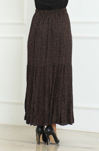 Ferah Katlı Çingene Büyük Beden Etek 3165B-01 Kahverengi