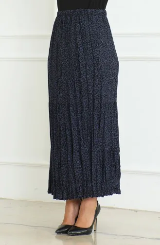 Jupe Ample à Volants Style Bohème Grande Taille 3165B-02 Bleu Marine 3165B-02