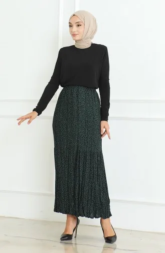 تنورة غجرية واسعة متعددة الطبقات مقاس كبير 3165B-04 باللون الأخضر 3165B-04