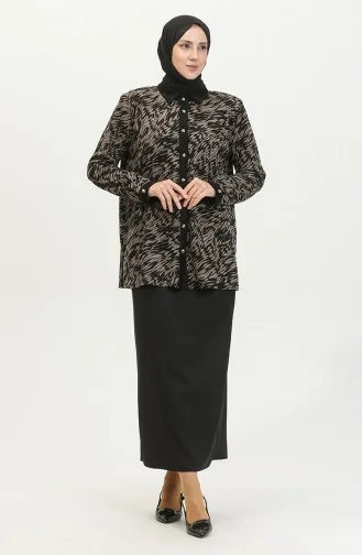 Plus Size Patterned Shirt 3605-01 Black Mink 3605-01