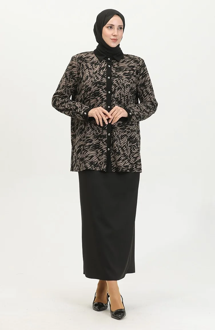 Plus Size Patterned Shirt 3605-01 Black Mink 3605-01