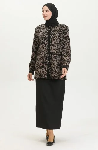 Plus Size Patterned Shirt 3605-01 Black Mink 3605-01