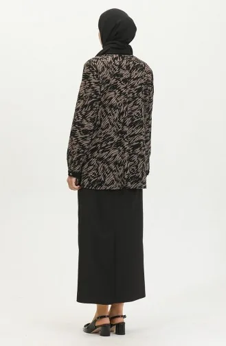 Plus Size Patterned Shirt 3605-01 Black Mink 3605-01