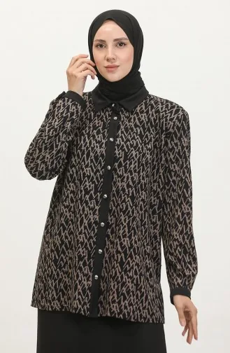 Büyük Beden Desenli Gömlek 3605-02 Vizon Lacivert