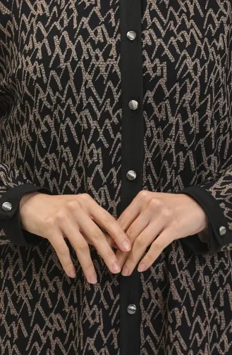 Büyük Beden Desenli Gömlek 3605-02 Vizon Lacivert