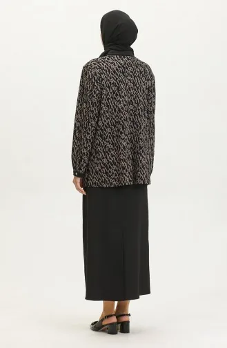 Büyük Beden Desenli Gömlek 3605-02 Vizon Lacivert