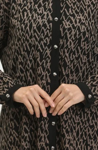 Büyük Beden Desenli Gömlek 3605-03 Vizon Siyah