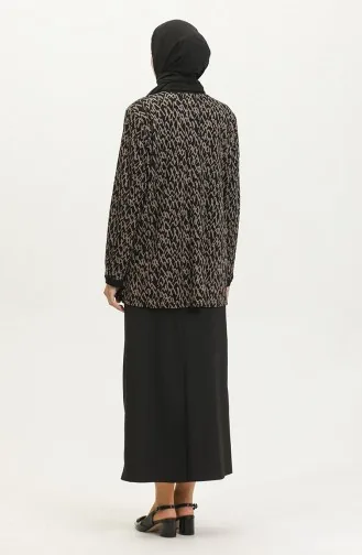 Büyük Beden Desenli Gömlek 3605-03 Vizon Siyah