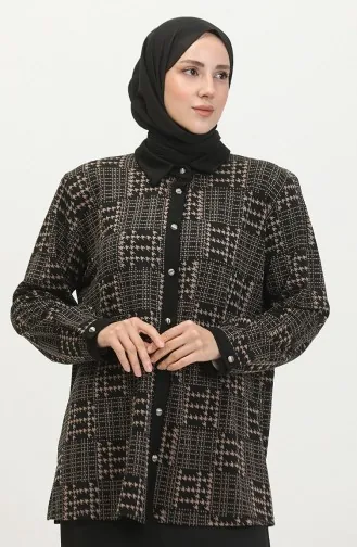 Büyük Beden Desenli Gömlek 3605B-01 Siyah Vizon