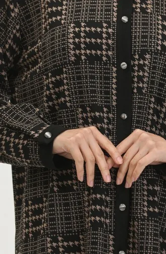 Büyük Beden Desenli Gömlek 3605B-01 Siyah Vizon