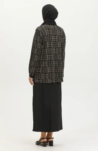 Büyük Beden Desenli Gömlek 3605B-01 Siyah Vizon
