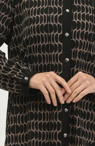Büyük Beden Desenli Gömlek 3605F-01 Siyah Vizon