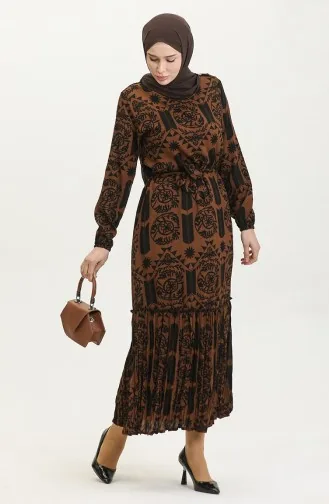 Robe En Viscose à Volants Et Ceinture Alisa 4599-01 Marron 4599-01