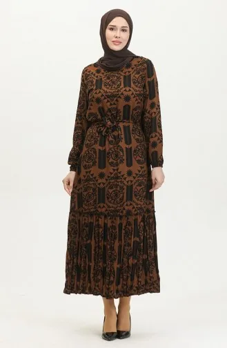 Robe En Viscose à Volants Et Ceinture Alisa 4599-01 Marron 4599-01