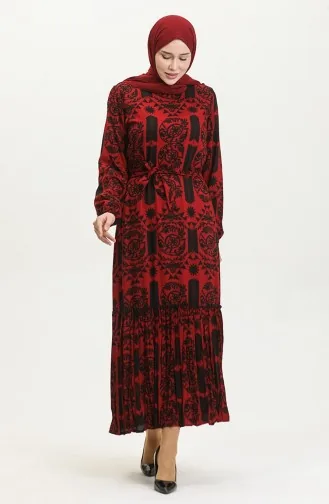 Alisa Farbalı Kuşaklı Viskon Elbise 4599-02 Kırmızı