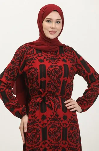 Alisa Farbalı Kuşaklı Viskon Elbise 4599-02 Kırmızı