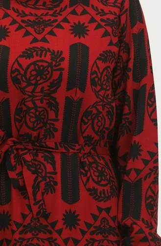 Alisa Farbalı Kuşaklı Viskon Elbise 4599-02 Kırmızı