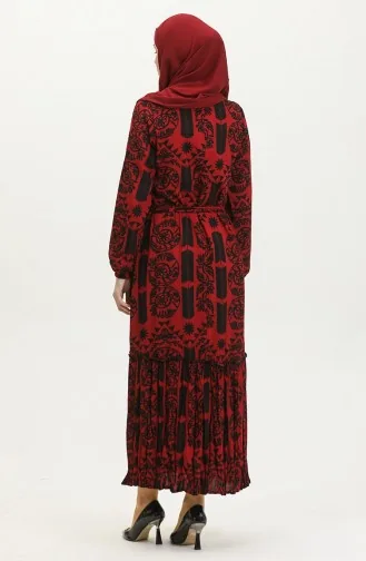Alisa Farbalı Kuşaklı Viskon Elbise 4599-02 Kırmızı