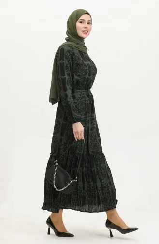 Alisa Geplooide Viscose Jurk Met Riem 4599-03 Groen 4599-03