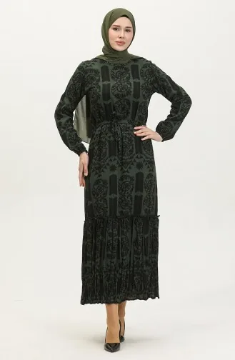 Alisa Geplooide Viscose Jurk Met Riem 4599-03 Groen 4599-03