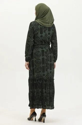 Alisa Geplooide Viscose Jurk Met Riem 4599-03 Groen 4599-03