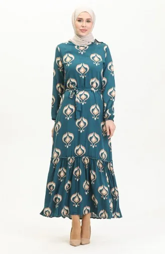 فستان أليسا من الفيسكوز بحزام 4599A-01 بترولي 4599A-01