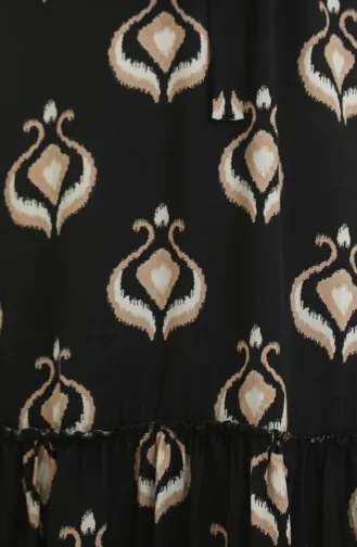 Alisa Farbalı Kuşaklı Viskon Elbise 4599A-02 Siyah Vizon