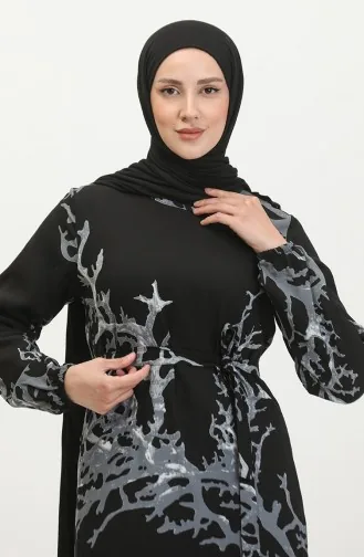 Robe En Viscose à Volants Et Ceinture Alisa 4599B-01 Noir Gris 4599B-01