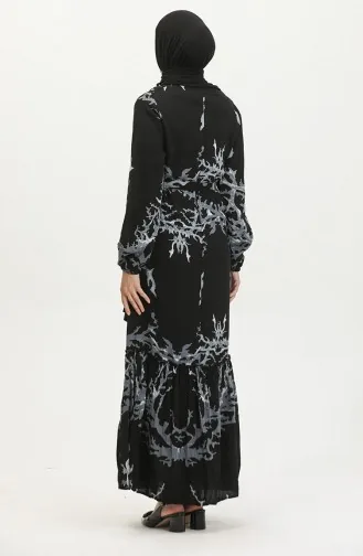 Robe En Viscose à Volants Et Ceinture Alisa 4599B-01 Noir Gris 4599B-01