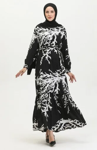 فستان أليسا من الفيسكوز بحزام 4599B-02 أسود وأبيض 4599B-02
